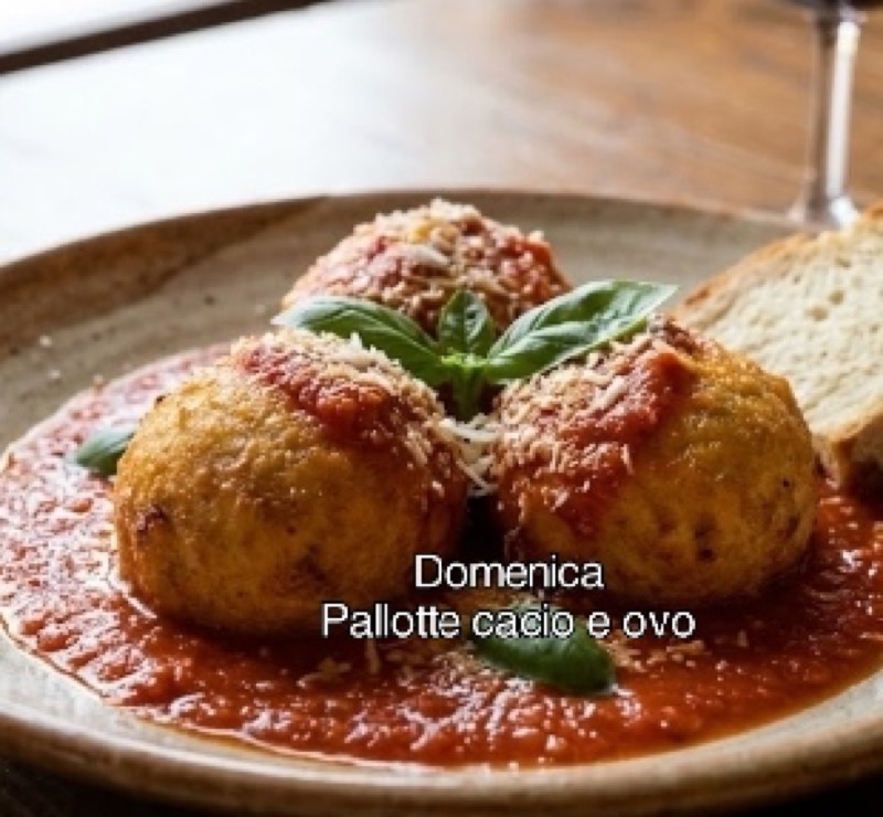 Pallotte cacio e ovo al sugo